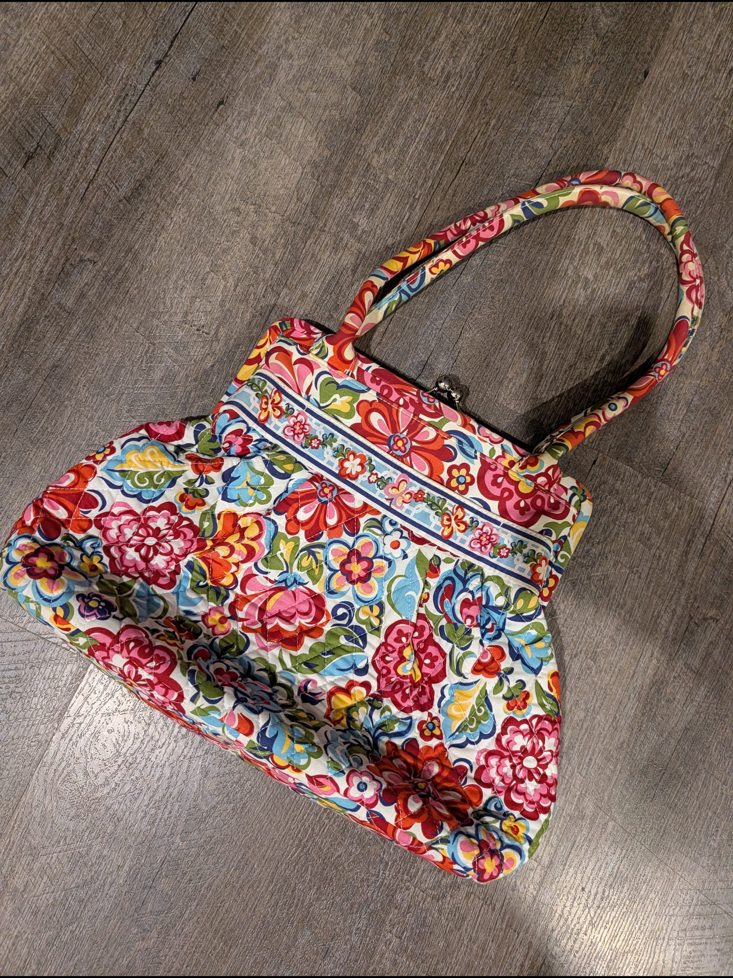Rare Vera Bradley Kisslock Floral Quilted Tote Bag - Pink Multi